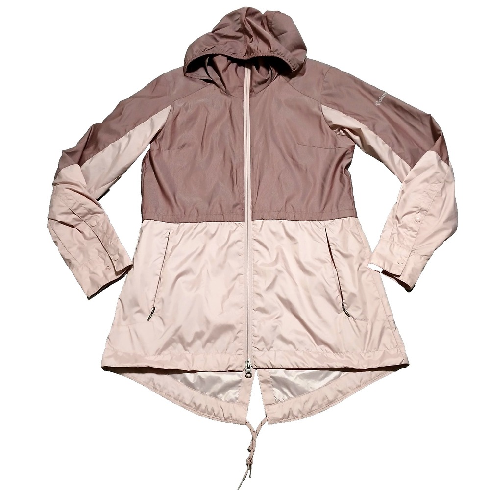 Womens Columbia Windbreaker Jacket Pink Full Zip Hooded‎ Nylon Shell Size S
